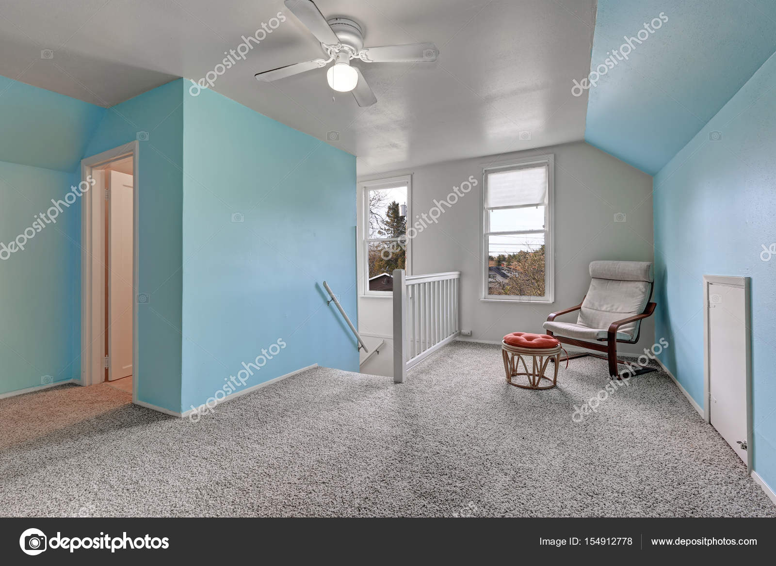 Second floor landing with blue walls Stock Photo by ©iriana88w 154912778