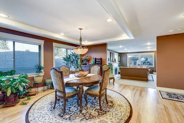 Craftsman home dining room interior with open floor plan