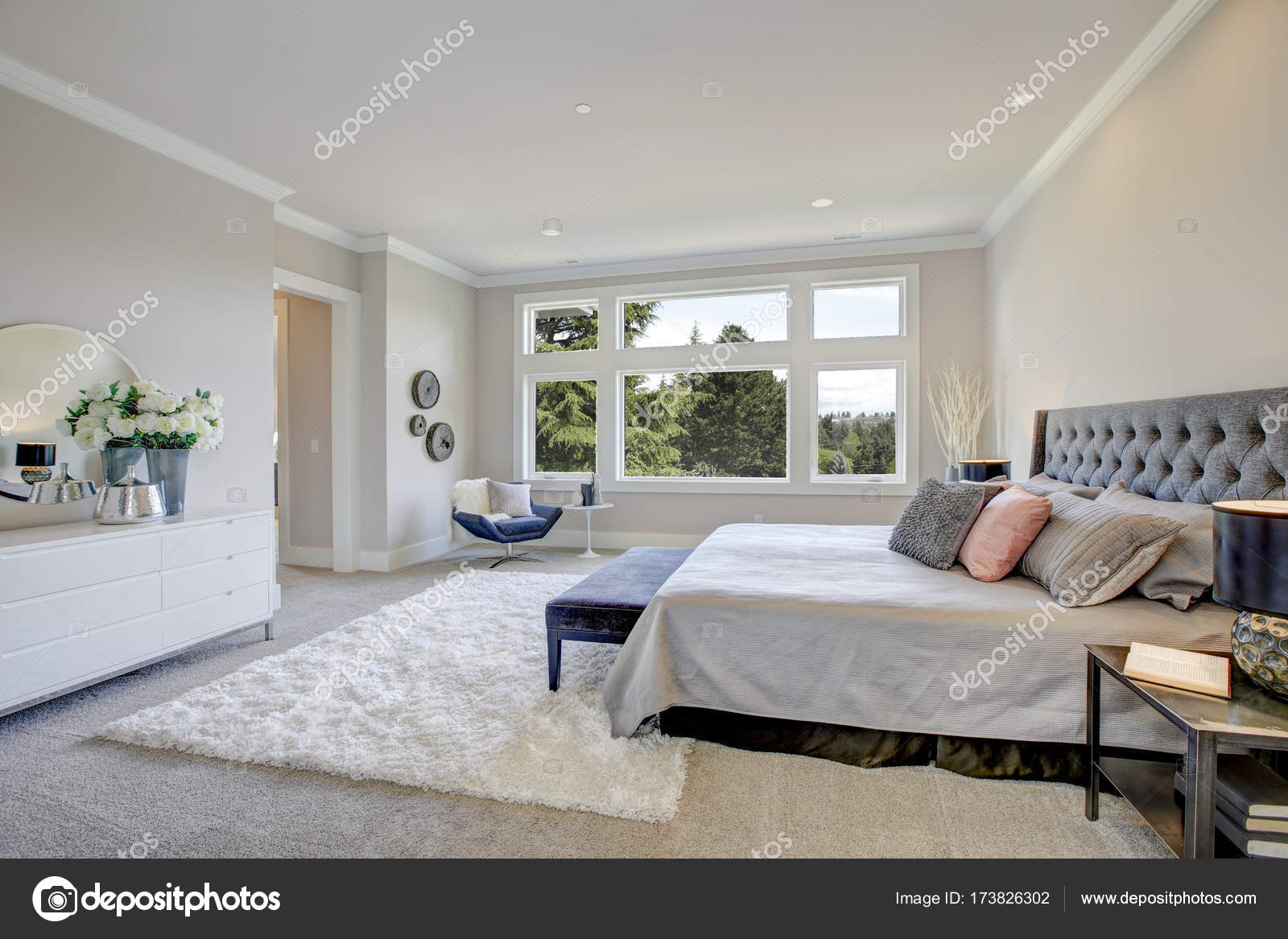 Master Bedroom Interior With King Size Bed Stock Photo