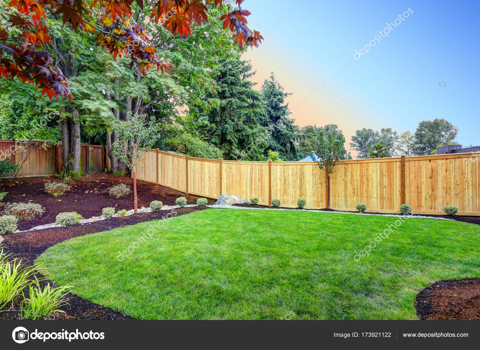 Nice Fenced Backyard With New Planting Beds Stock Photo C Iriana88w 173921122