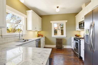 Taze beyaz ve yeşil mutfak oda iç güncelleme