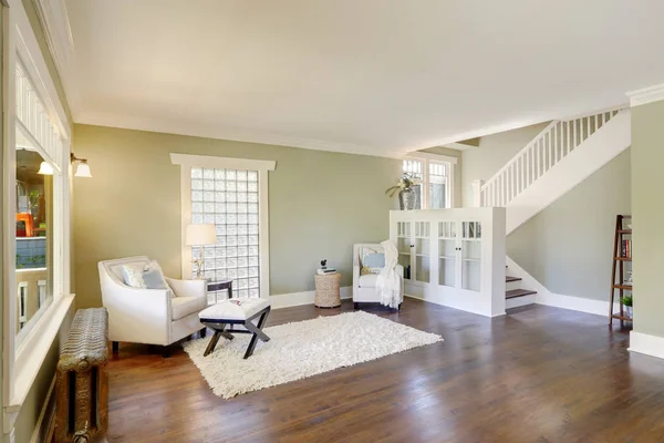 Precioso salón verde con estanterías incorporadas — Foto de Stock