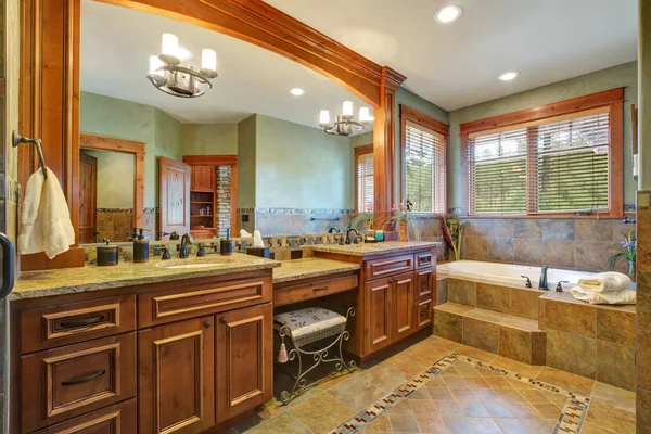 Великолепная ванная комната с двойной ванной тщеславие — стоковое фото