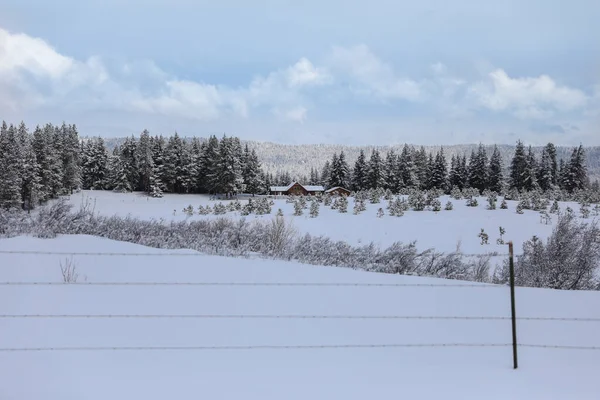 Winter American Pequena Cidade Coberta Neve Nas Montanhas Perto Seattle — Fotografia de Stock