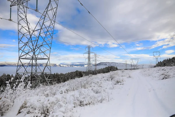 High Voltage Power Line Winter America Seattle — Stock Photo, Image