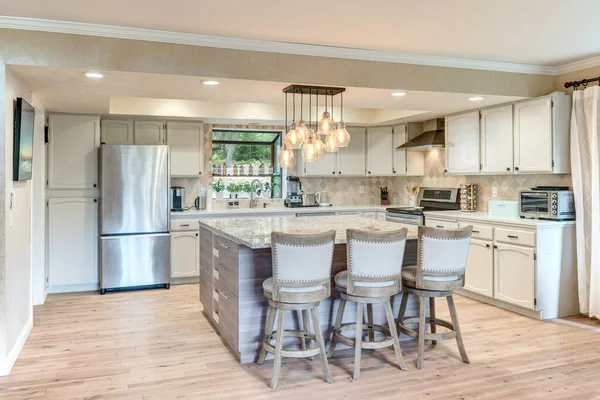 Linen Beige Oak Ringan Ruang Makan Mewah Rumah Dan Interior — Stok Foto