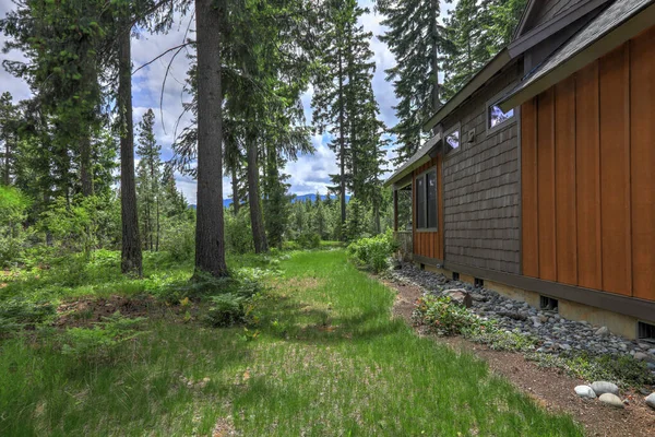 Belle Grande Maison Américaine Nord Ouest Extérieur Avec Bois Brun — Photo