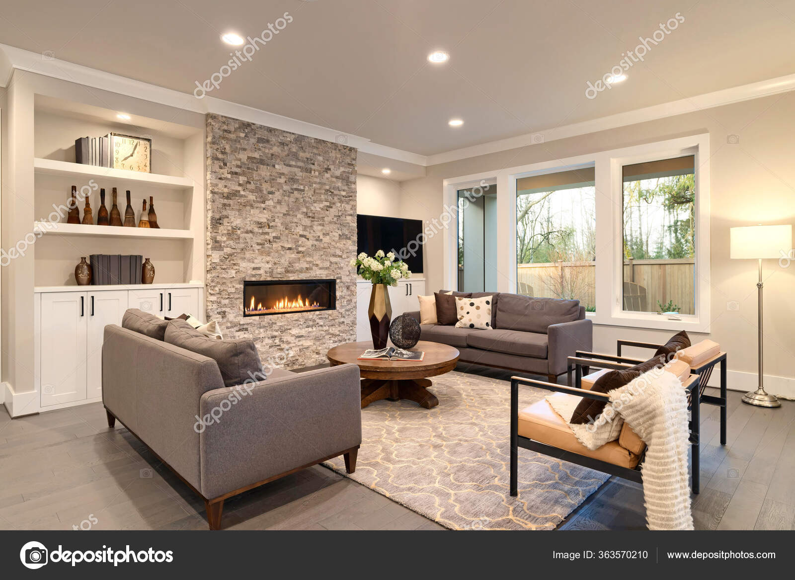 Modern Rustic Natural Stock Photo, Luxury Home Living Room Design
