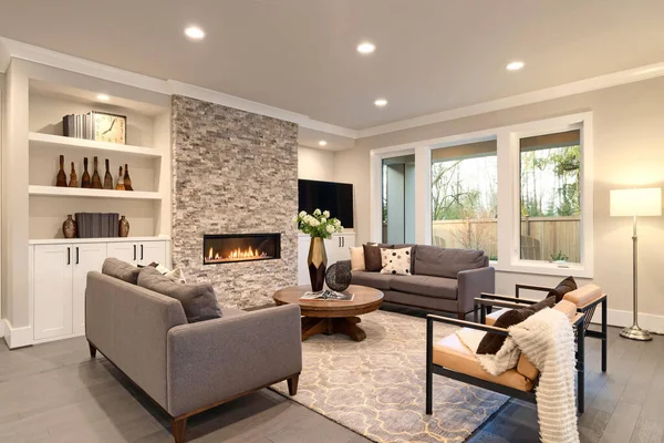 Casa Lujo Sala Estar Interior Nuevo Diseño Con Muebles Tono — Foto de Stock