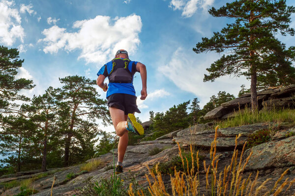 Male runner running on a mountain trail