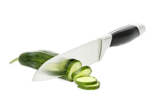 Slicing a cucumber — Stock Photo, Image