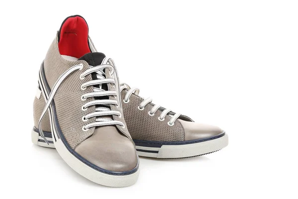 Grey leather sneakers — Stock Photo, Image