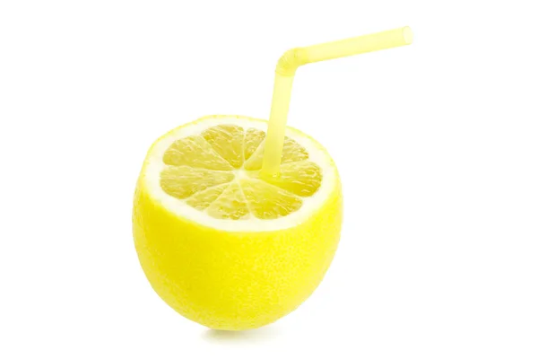 Lemon with straw — Stock Photo, Image