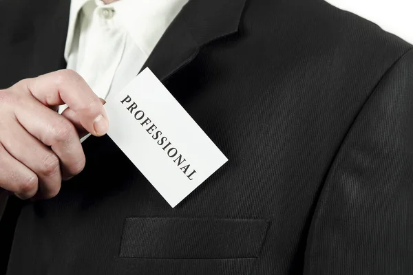Man Suit Taking Out His Business Card His Pocket Professional — Stock Photo, Image