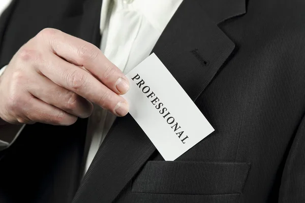 Man Suit Taking Out His Business Card His Pocket Professional — Stock Photo, Image