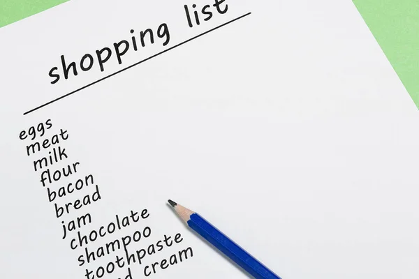 Shopping List Variety Food Other Products — Stock Photo, Image