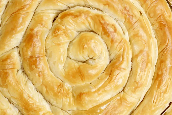 Close Baked Filo Pastry Pie Spiral Shape — Stock Photo, Image