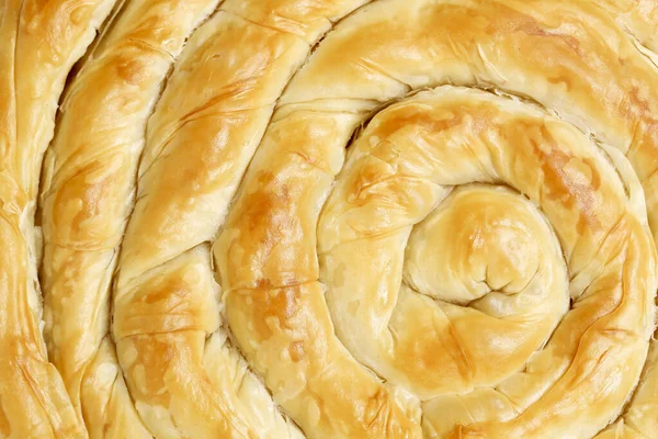 Close Baked Filo Pastry Pie Spiral Shape — Stock Photo, Image
