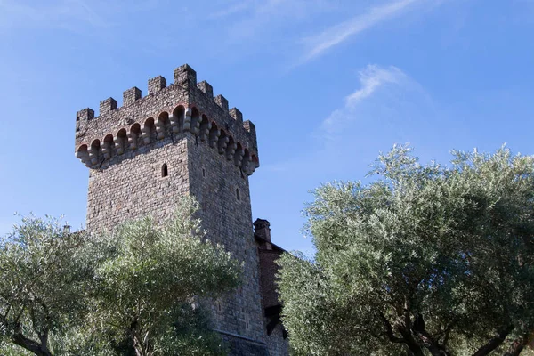 Castle Turret with Olive Trees — Stock Photo, Image