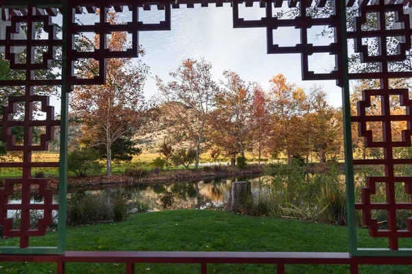Orámovaný pohled na podzim u rybníka — Stock fotografie