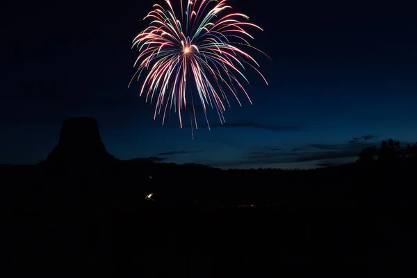 Fireworks by Devils Tower — Stock Photo, Image
