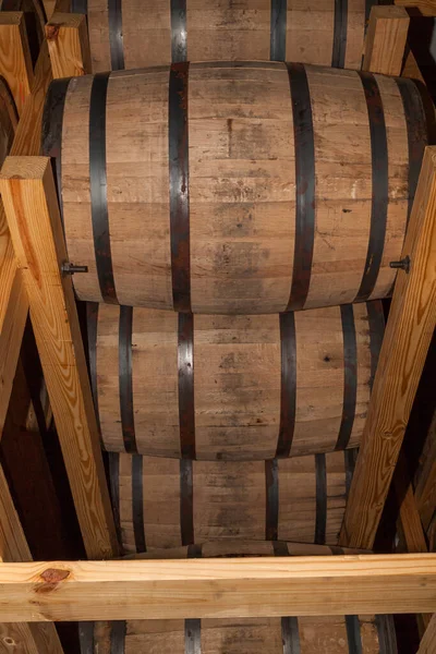 Stacked and Stored Whiskey Barrels — 스톡 사진