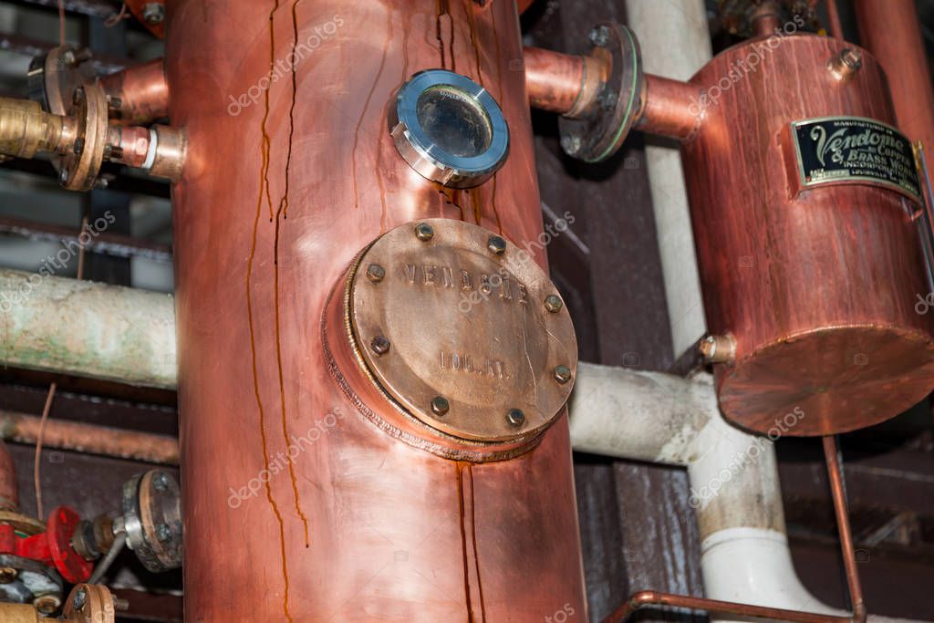 KIRBY, WYOMING - July 7, 2014: Part of the copper still at Wyoming Whiskey's distillery and warehouse located in Kirby, Wyoming on July 7, 2014.