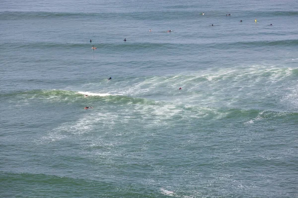 Multitude Unidentifiable People Enjoying Waves Surf Full Wet Suits Cold — Stock Photo, Image