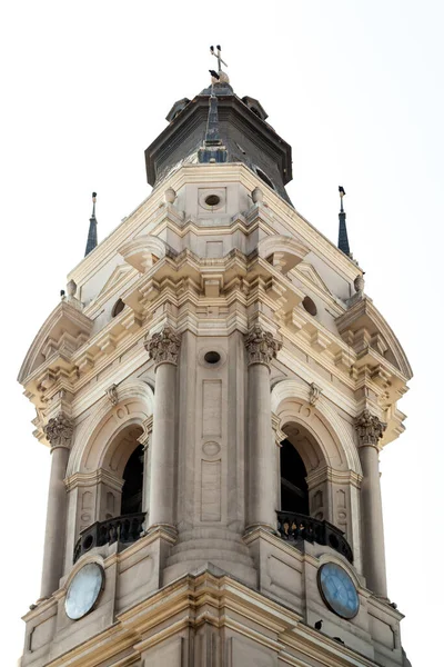 Campanile Cattedrale Plaza Armas Lima Perù Isolato Sfondo Bianco — Foto Stock