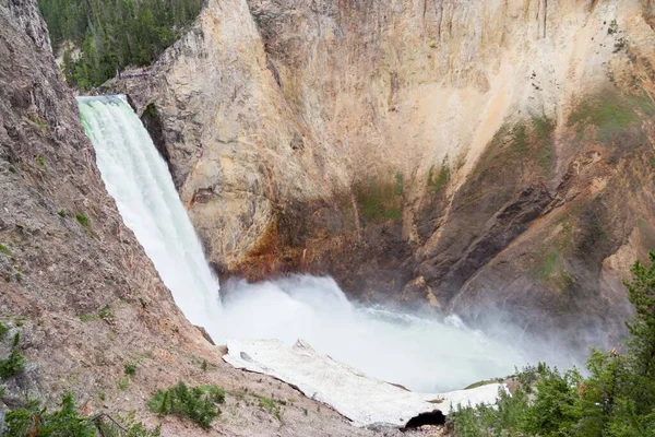 Las Altas Poderosas Cataratas Inferiores Del Río Yellowstone Caer Empinado — Foto de Stock