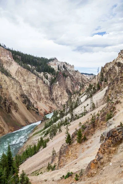 Dzika Szybka Zielona Woda Rzeka Yellowstone Przepływająca Przez Kolorowe Strome — Zdjęcie stockowe
