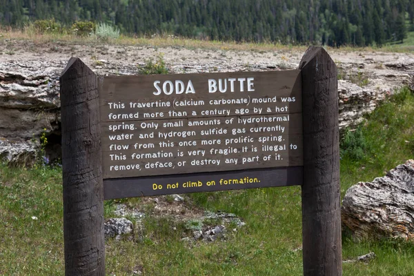 Parcul Național Yellowstone Montana Sua Iulie 2014 Semn Informațional Din — Fotografie, imagine de stoc