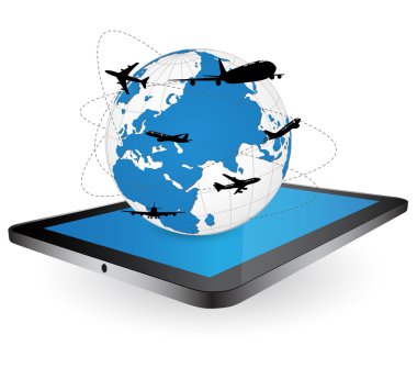 Uçak, hava tekne ulaşım konsepti, vektör çizim için dünya çapında nakliye eps 10 kavramı.