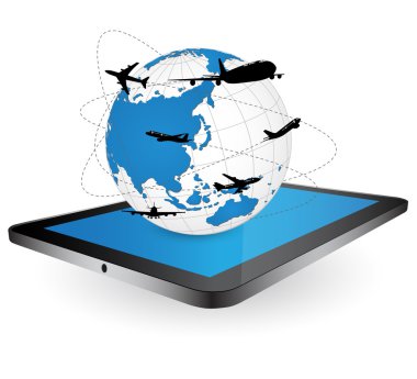 Uçak, hava tekne ulaşım konsepti, vektör çizim için dünya çapında nakliye eps 10 kavramı.