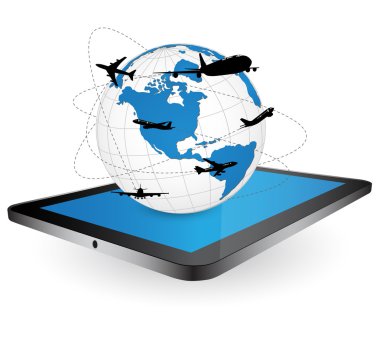 Uçak, hava tekne ulaşım konsepti, vektör çizim için dünya çapında nakliye eps 10 kavramı.