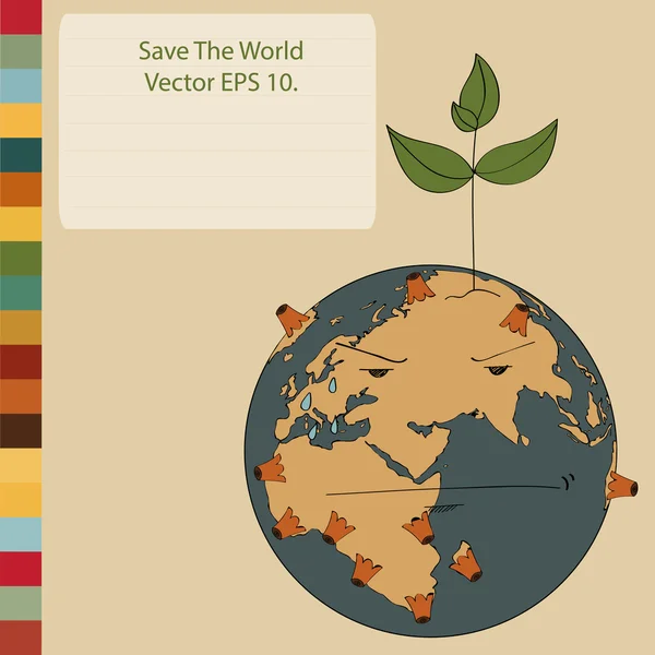 Concepto Vector del Mapa del Mundo Globo de la Tierra para Salvar el Mundo, Vector Ilustración EPsS 10 — Archivo Imágenes Vectoriales