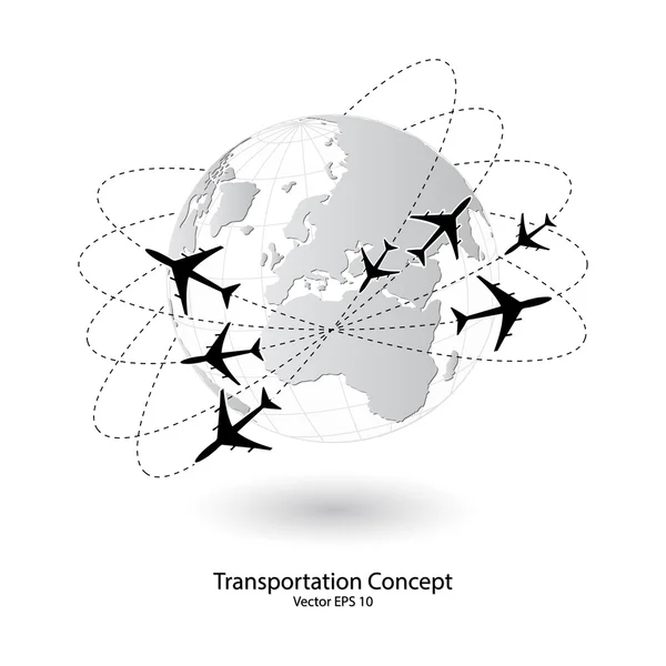 Concepto de avión, envío de naves aéreas alrededor del mundo para el concepto de transporte, ilustración vectorial EPS 10 . — Archivo Imágenes Vectoriales