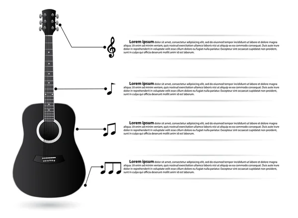 Infografica classica della chitarra acustica, illustrazione vettoriale EPS 10 . — Vettoriale Stock