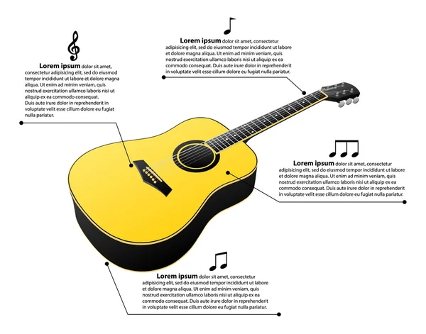 Infográfico de guitarra acústica clássica, ilustração vetorial EPS 10 . — Vetor de Stock