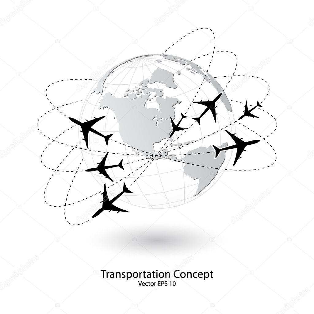 Concept of Airplane, Air Craft Shipping Around the World for Transportation Concept, Vector Illustration EPS 10.