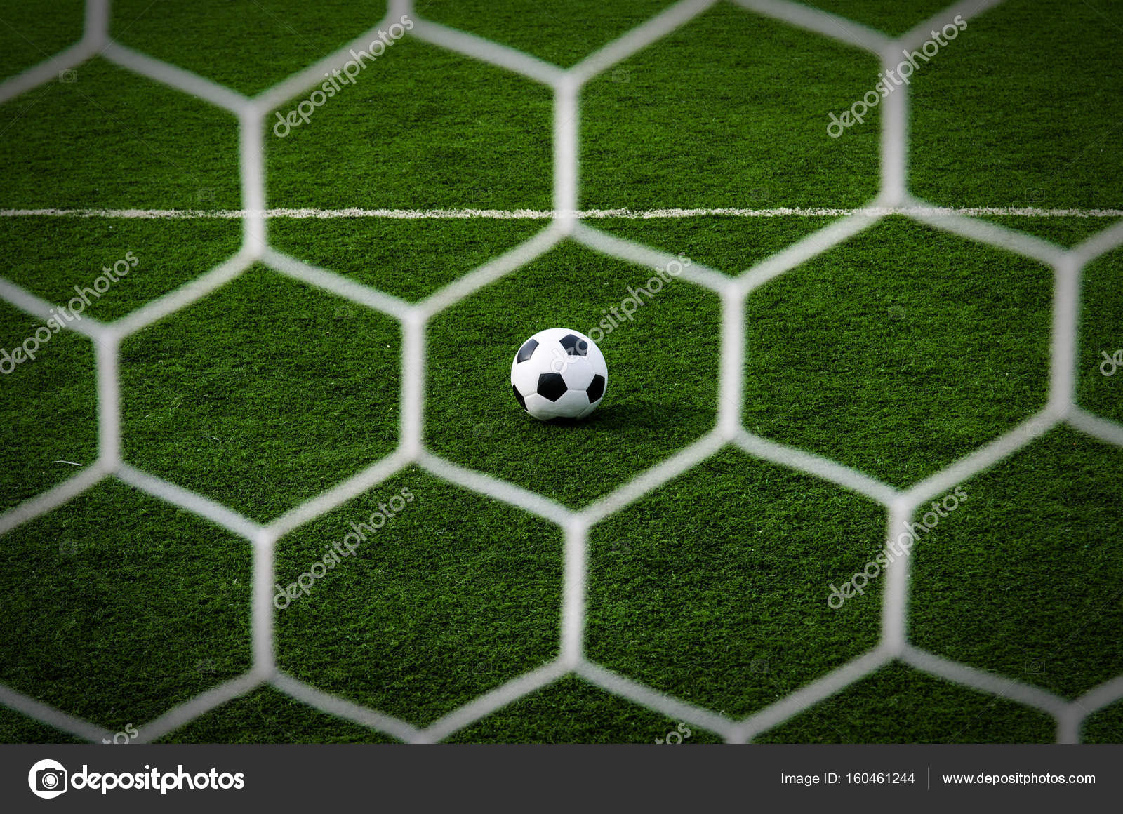 Soccer Football In Goal Net With Green Grass Field Stock Photo, Picture and  Royalty Free Image. Image 18002764.
