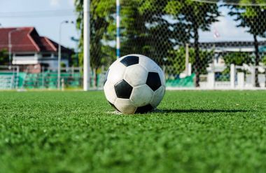 Futbol futbol futbol sahası yeşil çimenlerin üzerinde.