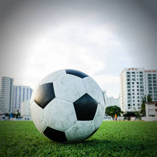 Soccer Football on the green grass of Soccer field. — Stock Photo, Image