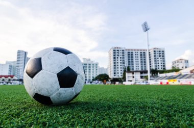 Futbol futbol futbol sahası yeşil çimenlerin üzerinde.