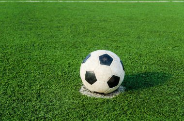 Futbol futbol futbol sahası yeşil çimenlerin üzerinde.