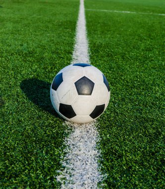 Futbol futbol futbol sahası yeşil çimenlerin üzerinde.