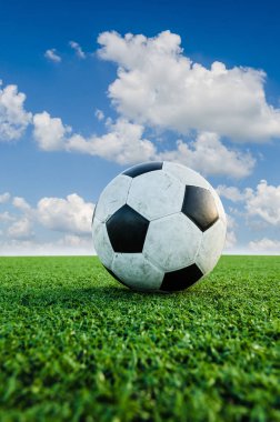 Futbol futbol futbol sahası yeşil çimenlerin üzerinde.