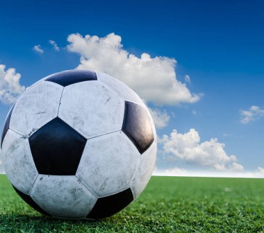 Futbol futbol futbol sahası yeşil çimenlerin üzerinde.