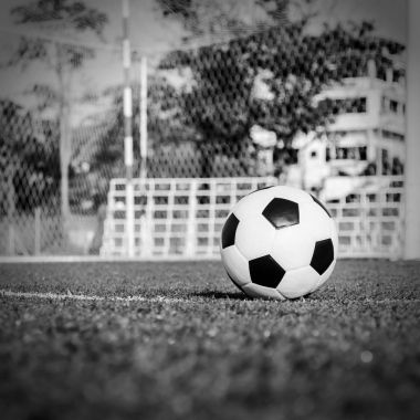Futbol futbol futbol sahası yeşil çimenlerin üzerinde.