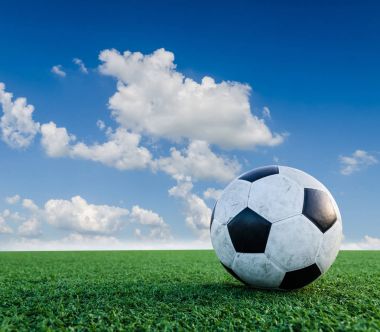Futbol futbol futbol sahası yeşil çimenlerin üzerinde.